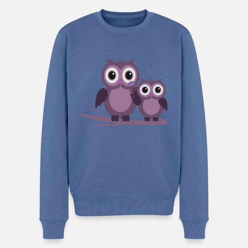 zwei Eulen Lila Pflaume Flieder - Männer Premium Bio Pullover - Taubenblau