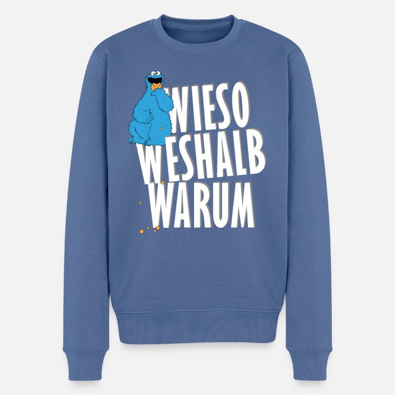 Sesamstraße Krümelmonster Wieso Weshalb Warum - Männer Premium Bio Pullover - Taubenblau