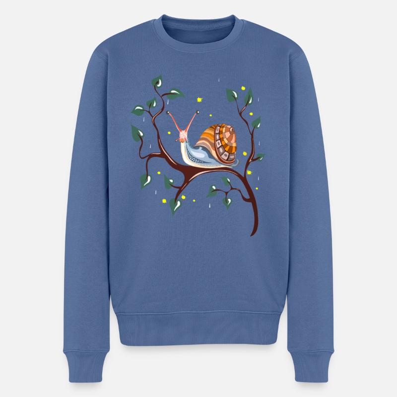 Schnecke auf Ast - Männer Premium Bio Pullover - Taubenblau