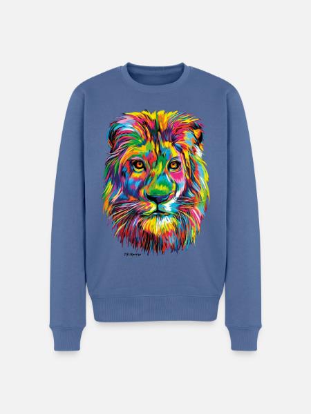 P.D. Moreno Bunter Löwe - Männer Premium Bio Pullover - Taubenblau