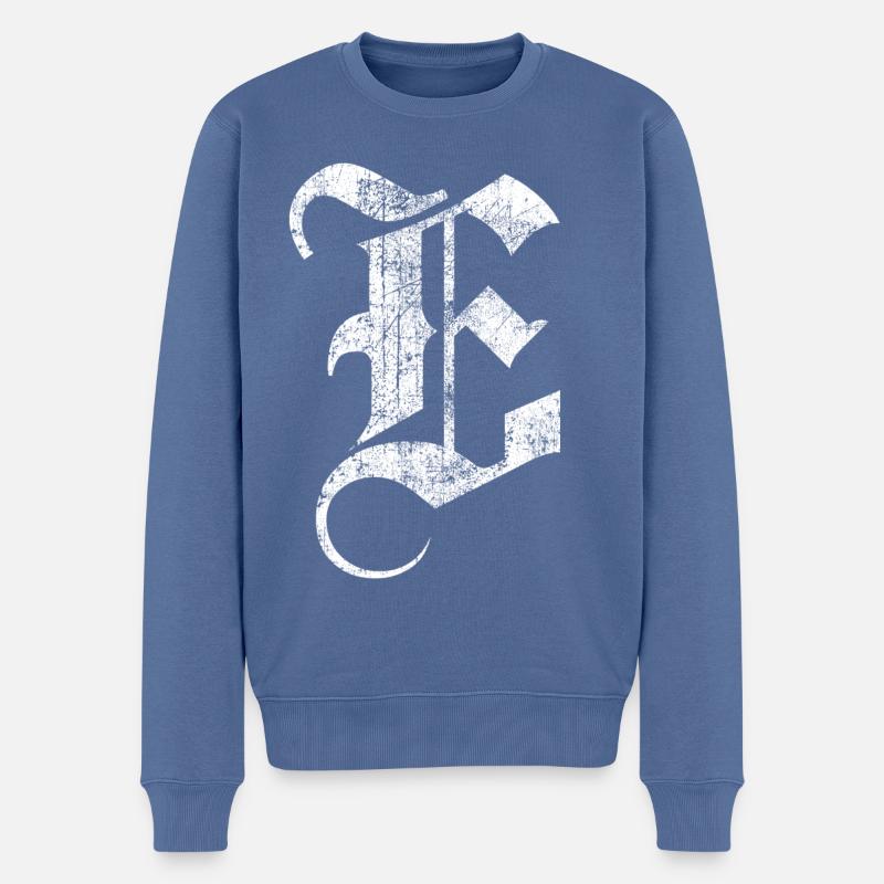 Tshirt alphabet initial E - Pull Premium bio Homme - bleu pigeon