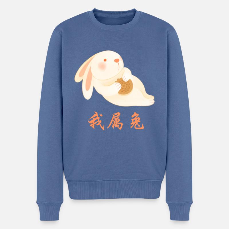 Hase chinesisches Sternzeichen - Männer Premium Bio Pullover - Taubenblau