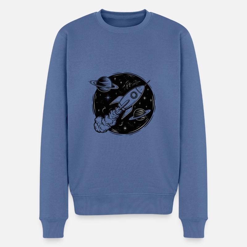 Découvrez de nouveaux mondes avec une fusée - Pull Premium bio Homme - bleu pigeon