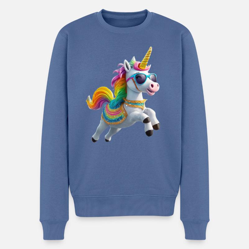 Cooles Einhorn mit Sonnenbrille Regenbogen - Männer Premium Bio Pullover - Taubenblau