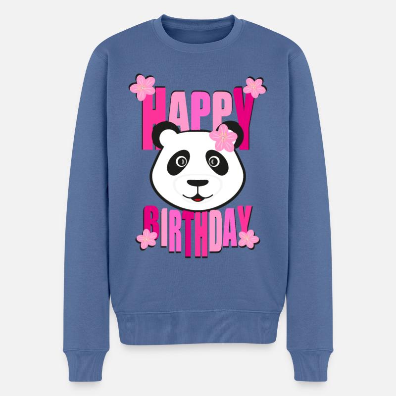 Happy Birthday mit Panda in pink. - Männer Premium Bio Pullover - Taubenblau