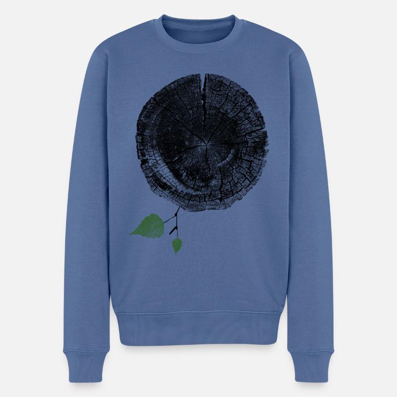 Baumstamm mit Blatt - Männer Premium Bio Pullover - Taubenblau