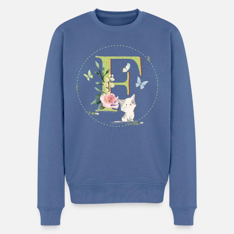 Anfangsbuchstabe F mit Katze - Männer Premium Bio Pullover - Taubenblau