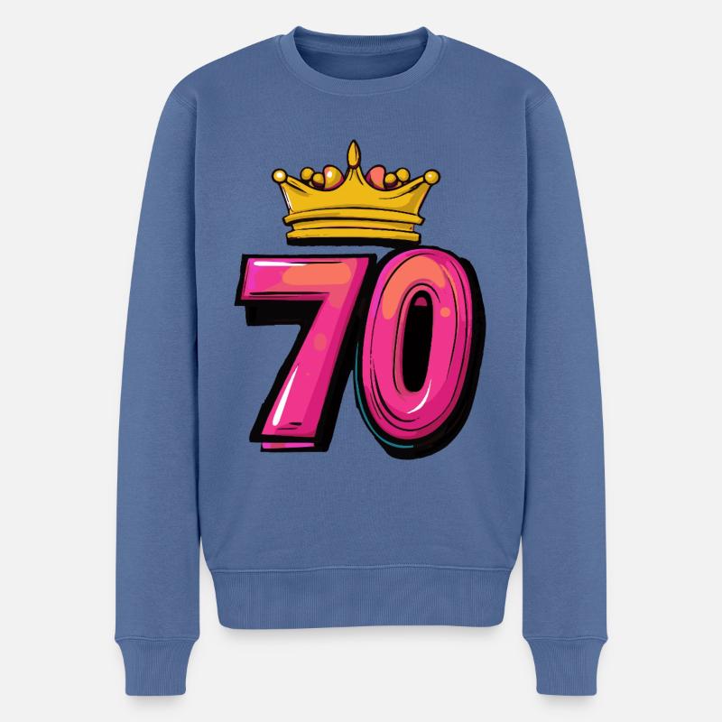 70 Zahl Krone - Männer Premium Bio Pullover - Taubenblau