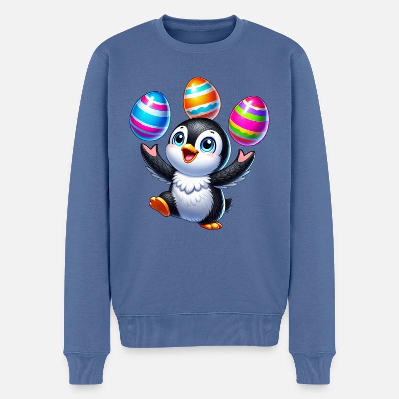 Pinguin jongliert bunte Ostereier Ostern - Männer Premium Bio Pullover - Taubenblau