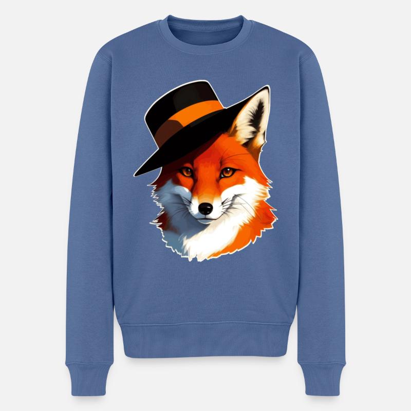Renard au chapeau - Pull Premium bio Homme - bleu pigeon