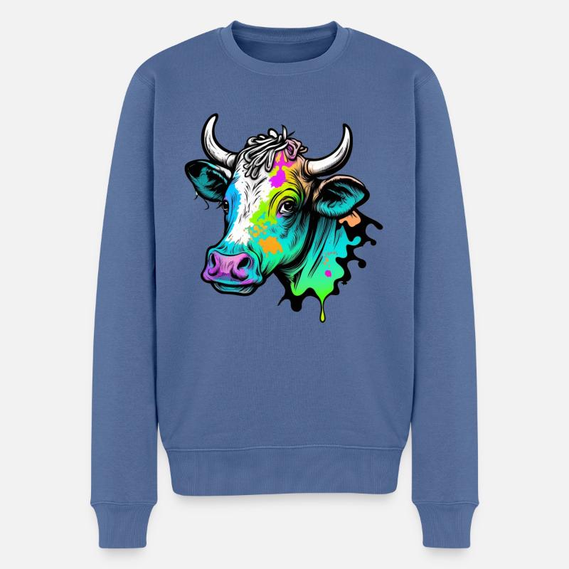 Kuh Kopf Bunt Zeichnung - Männer Premium Bio Pullover - Taubenblau