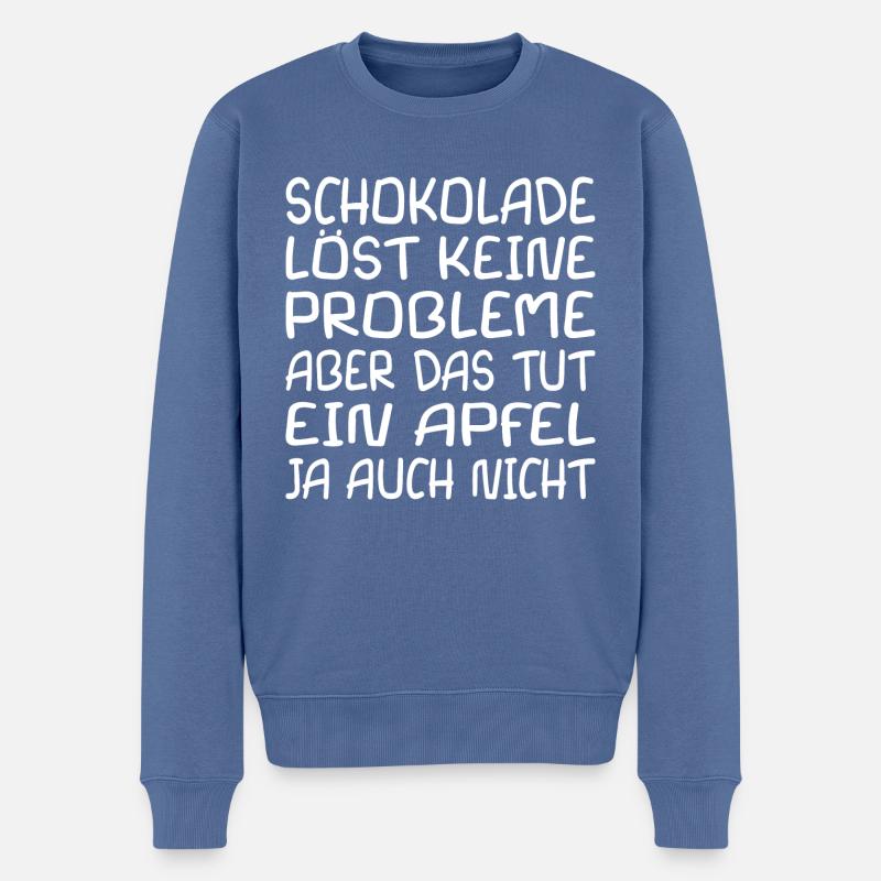 Schokolade Spruch Fun - Männer Premium Bio Pullover - Taubenblau