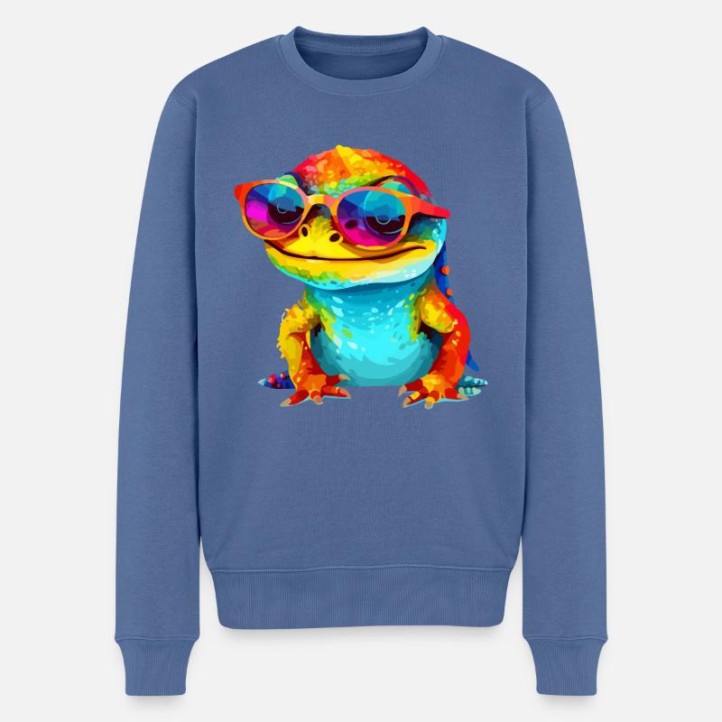 Ouk le lézard à lunettes - Pull Premium bio Homme - bleu pigeon