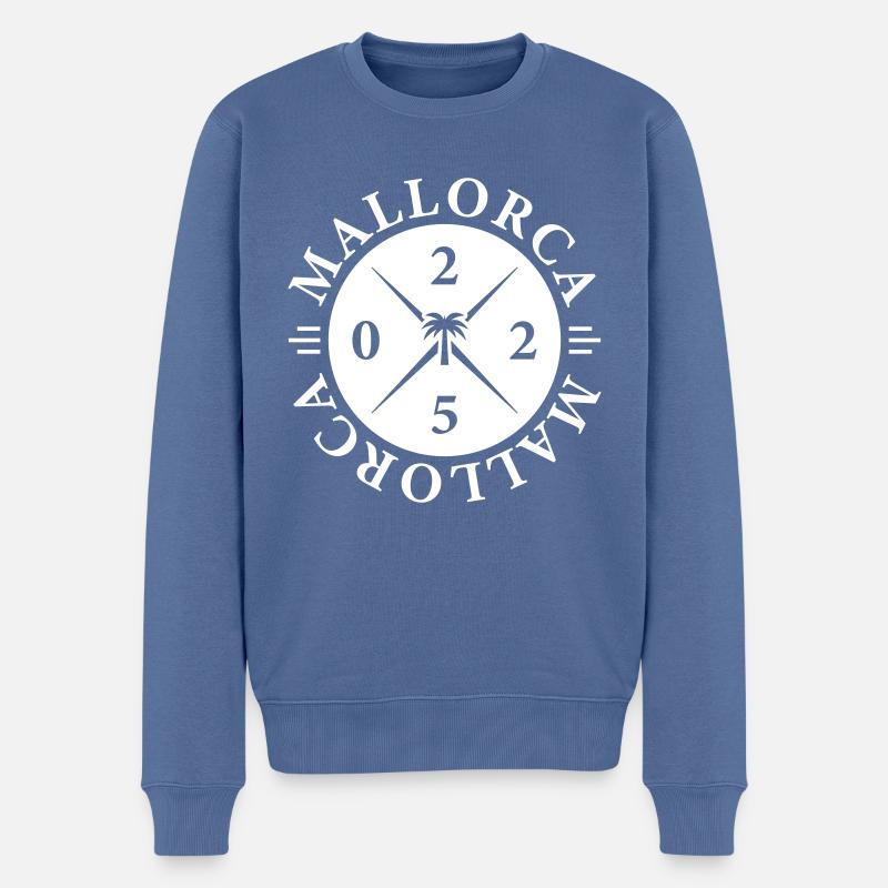 Majorque 2025 Palmier - Pull Premium bio Homme - bleu pigeon