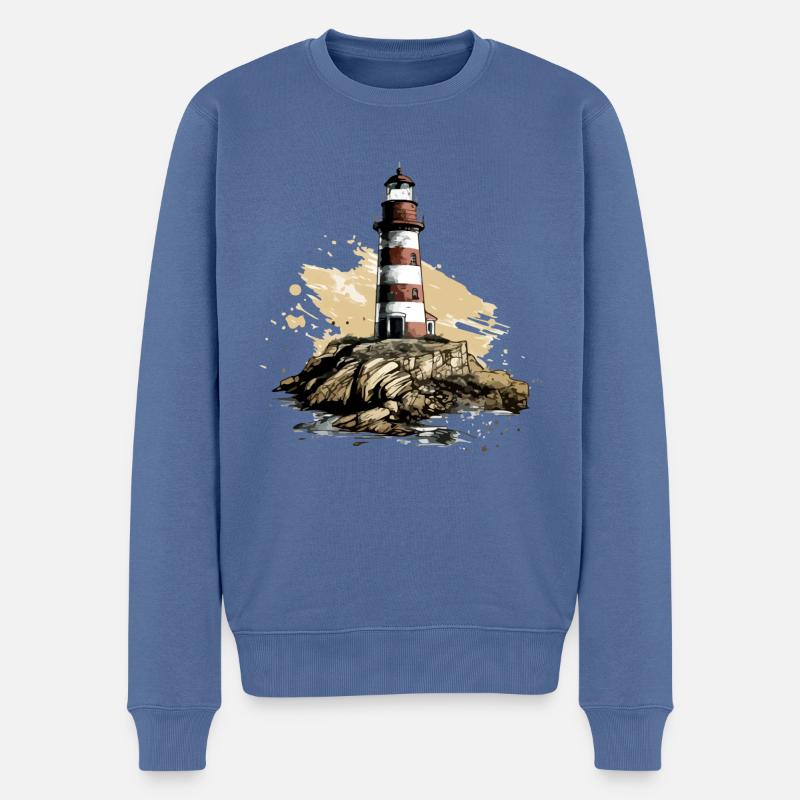Bretonischer Leuchtturm Nr. 4 - Männer Premium Bio Pullover - Taubenblau