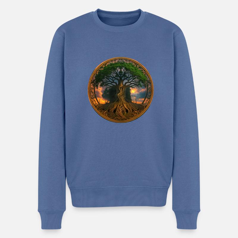 Arbre de vie, arbre de vie, lumière, or - Pull Premium bio Homme - bleu pigeon