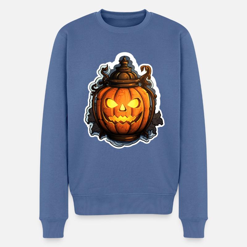 Halloween Kürbislaterne2 - Männer Premium Bio Pullover - Taubenblau