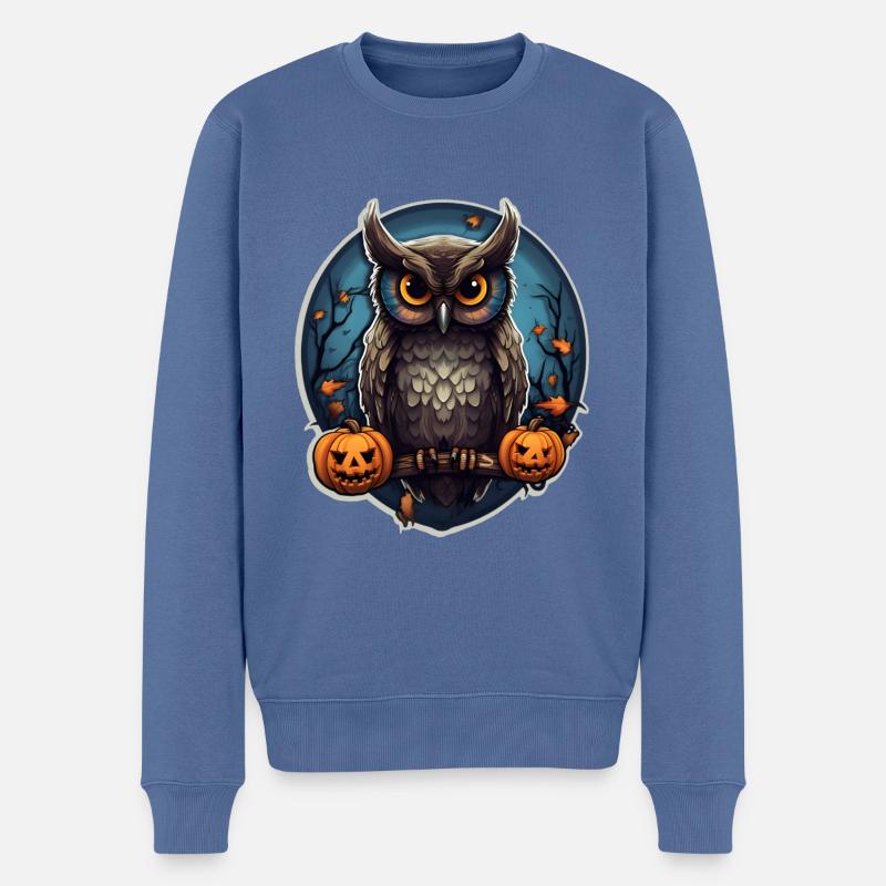 Eule Halloween - Männer Premium Bio Pullover - Taubenblau