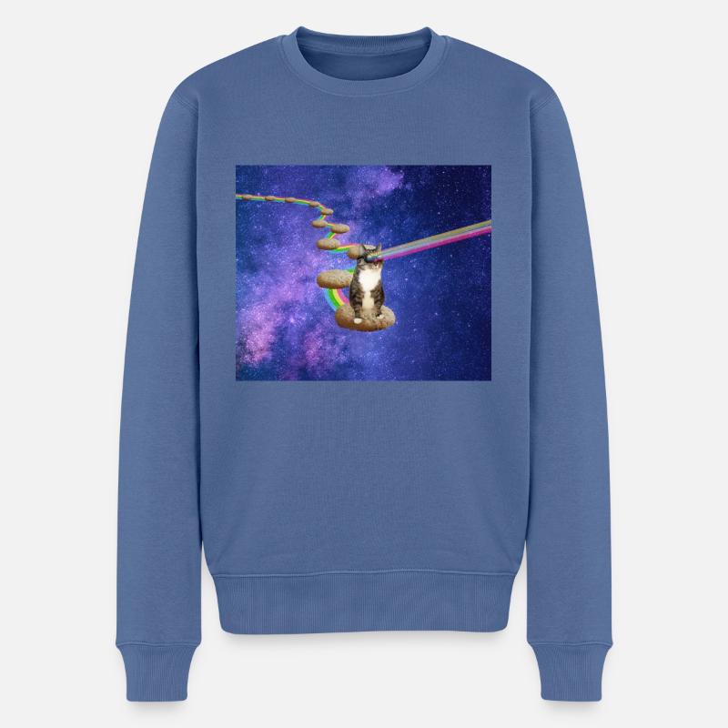 Süße Tabby-Katze im Weltraum - Männer Premium Bio Pullover - Taubenblau