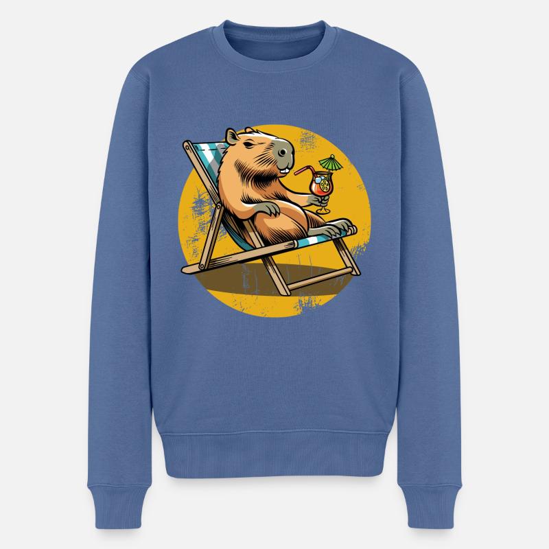 Capybara - Vacances - Cocktail - Chilling - Pull Premium bio Homme - bleu pigeon