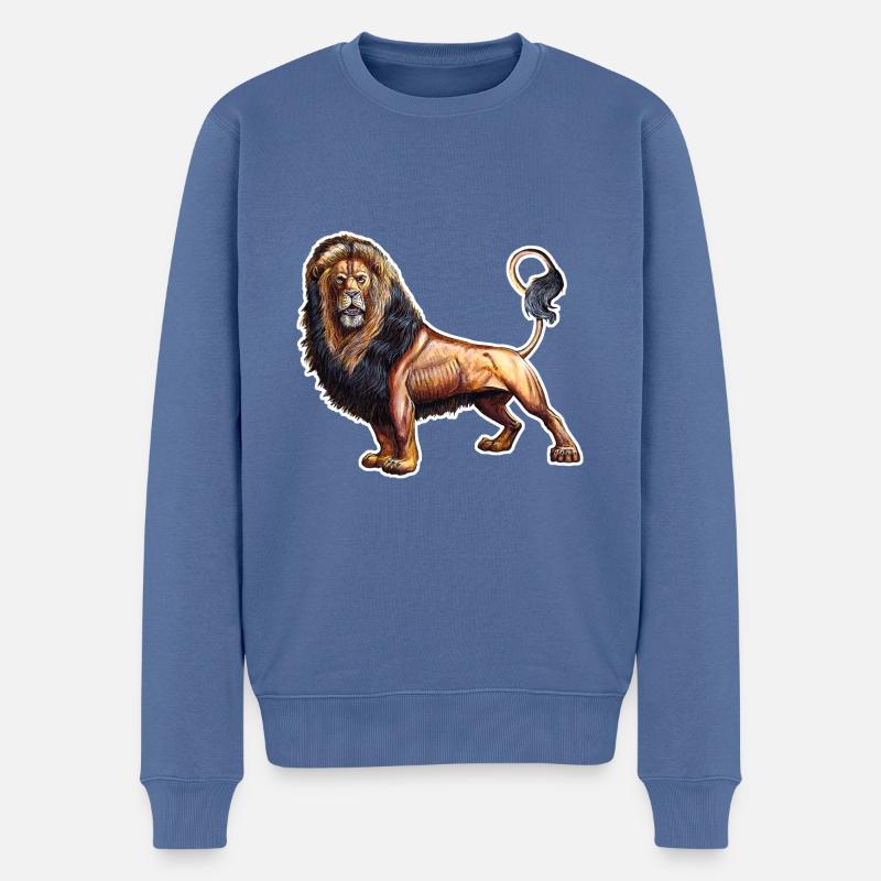 Löwe T-shirt. Tiermotiv. - Männer Premium Bio Pullover - Taubenblau