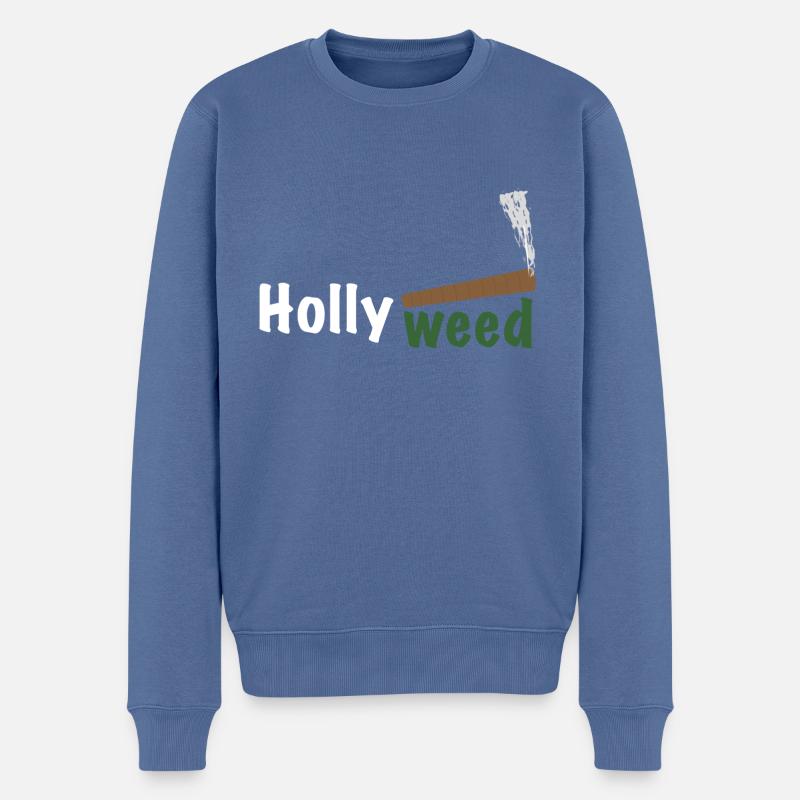 HollyWeed white - Männer Premium Bio Pullover - Taubenblau
