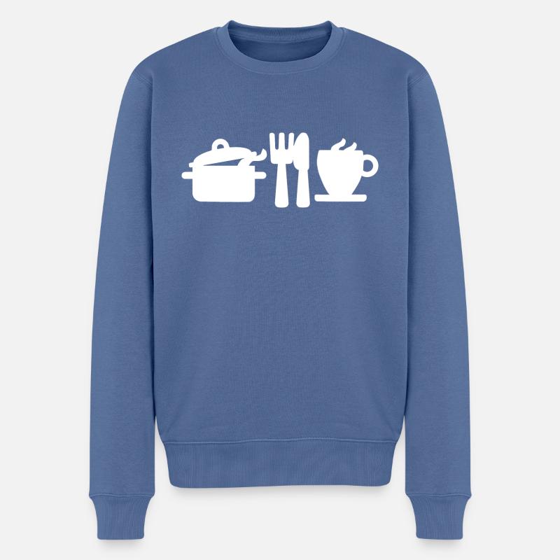 Küchenlogo Kochen - Essen - Kaffee personalisiert - Männer Premium Bio Pullover - Taubenblau
