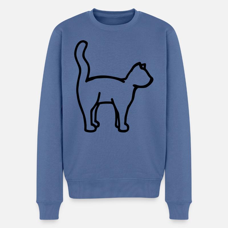 Chat Contour cat silhouette - Pull Premium bio Homme - bleu pigeon