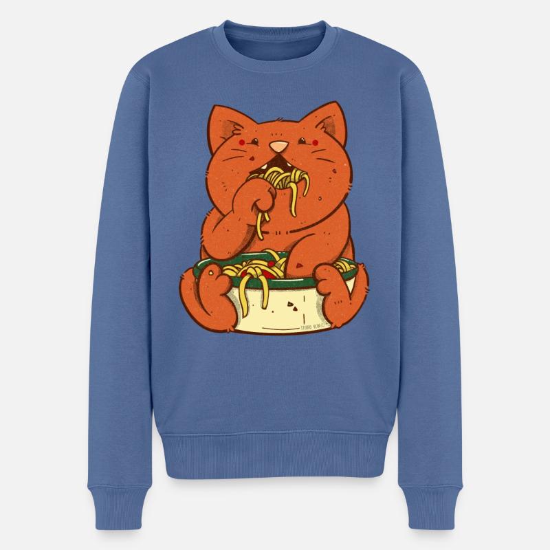 Le chat rouge mange des spaghettis - Pull Premium bio Homme - bleu pigeon