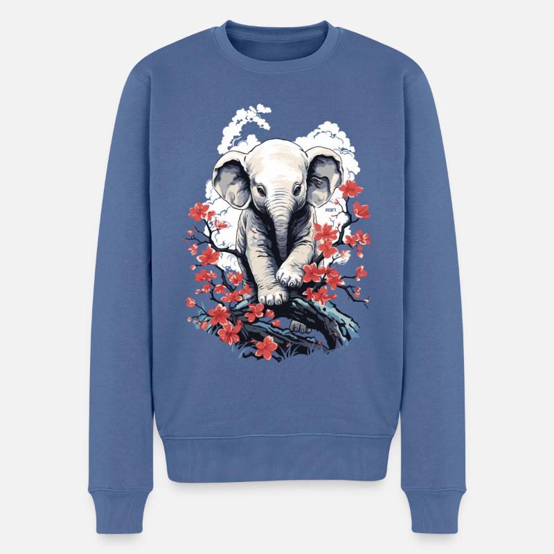 Floral Elephant - Männer Premium Bio Pullover - Taubenblau