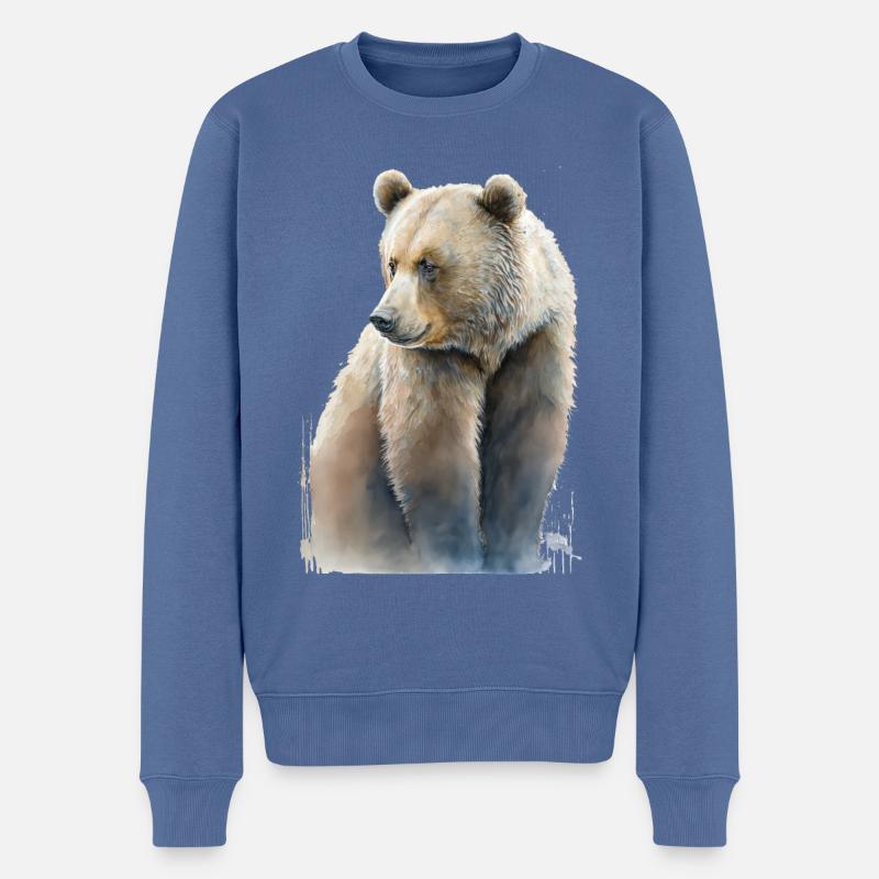 Grizzly Bär Aquarell Wasserfarben - Männer Premium Bio Pullover - Taubenblau