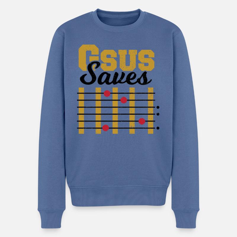 Gsus Saves - Gitarre - Männer Premium Bio Pullover - Taubenblau
