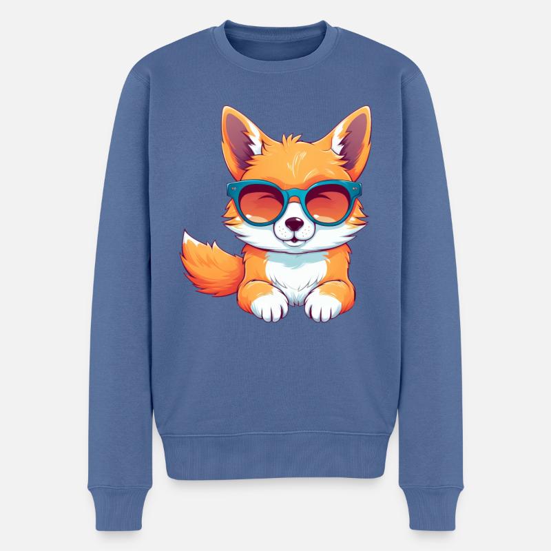 Cooler Nerd Fuchs – Entspanntes Tier-Design - Männer Premium Bio Pullover - Taubenblau