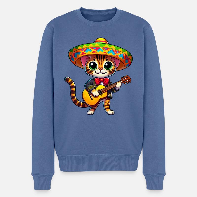 Bengalkatze Feiert Cinco de Mayo als Mariachi - Männer Premium Bio Pullover - Taubenblau
