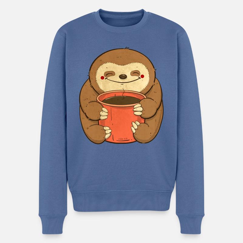 Faultier mit Kaffee - Männer Premium Bio Pullover - Taubenblau