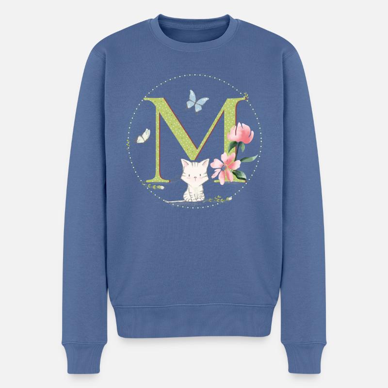 Lettre initiale M avec chat - Pull Premium bio Homme - bleu pigeon