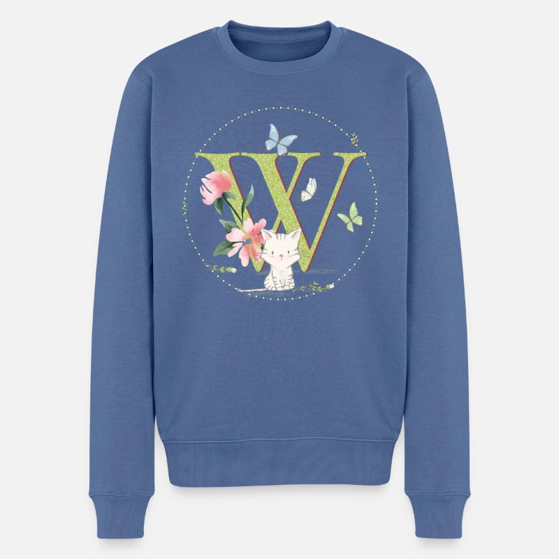 Anfangsbuchstabe W mit Katze - Männer Premium Bio Pullover - Taubenblau
