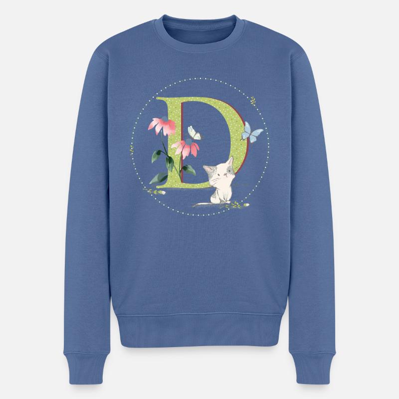 Lettre initiale D avec chat - Pull Premium bio Homme - bleu pigeon