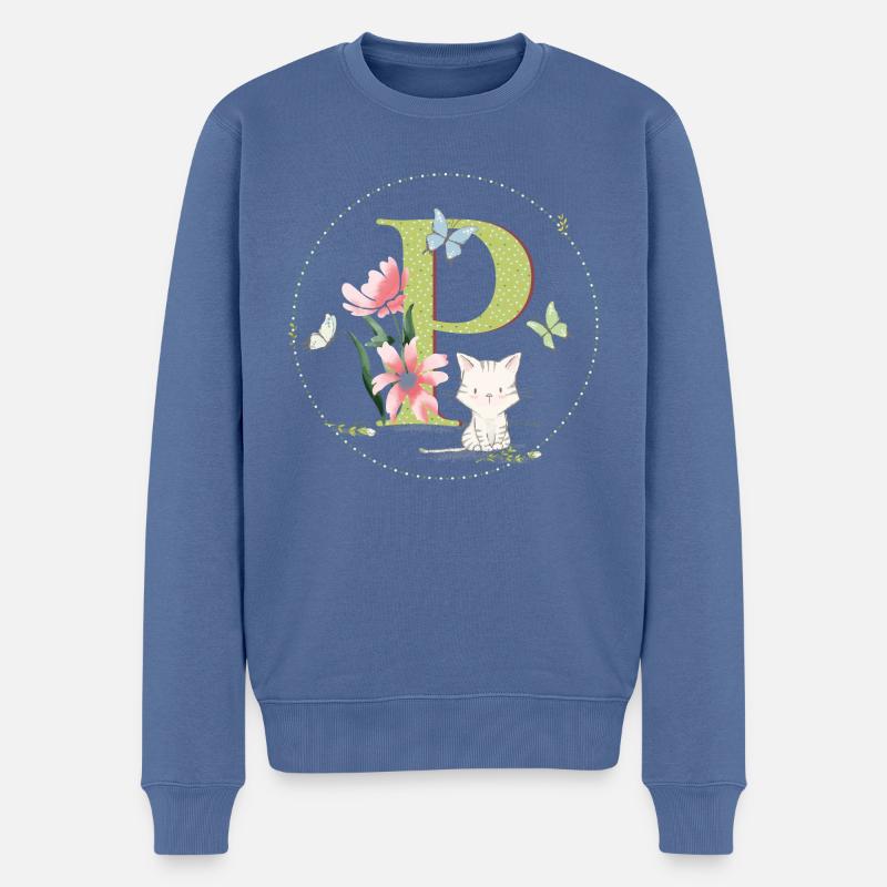 Lettre initiale P avec chat - Pull Premium bio Homme - bleu pigeon