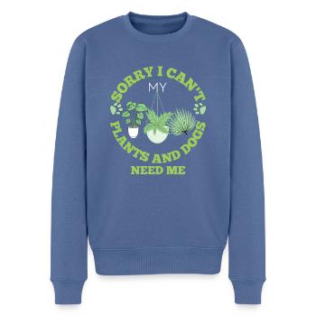 Plants and dogs lover funny gardening green text - Men's Premium Organic Jumper - stone blue - Front - Nico (187cm)