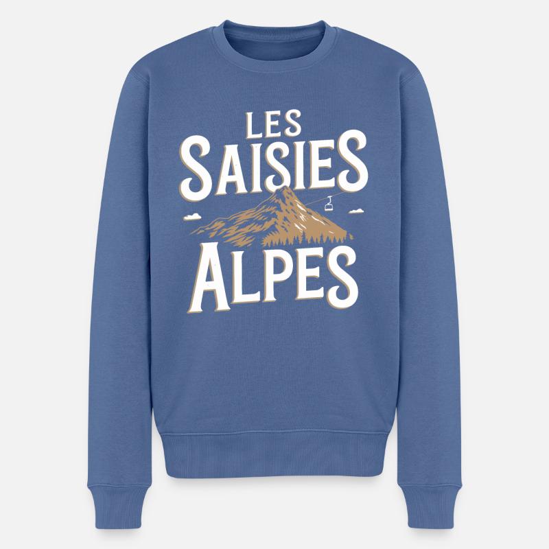Les Saisies - Alpes - Pull Premium bio Homme - bleu pigeon