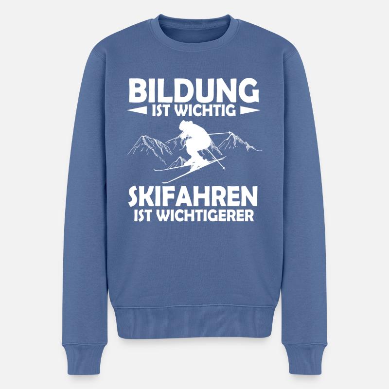 Bildung skifahren Winter Geschenk Urlaub Spruch - Männer Premium Bio Pullover - Taubenblau