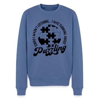 Puzzel Meester Grappige Hobby Puzzel - Mannen Premium Bio sweater - duifblauw - Voor - Nico (187cm)
