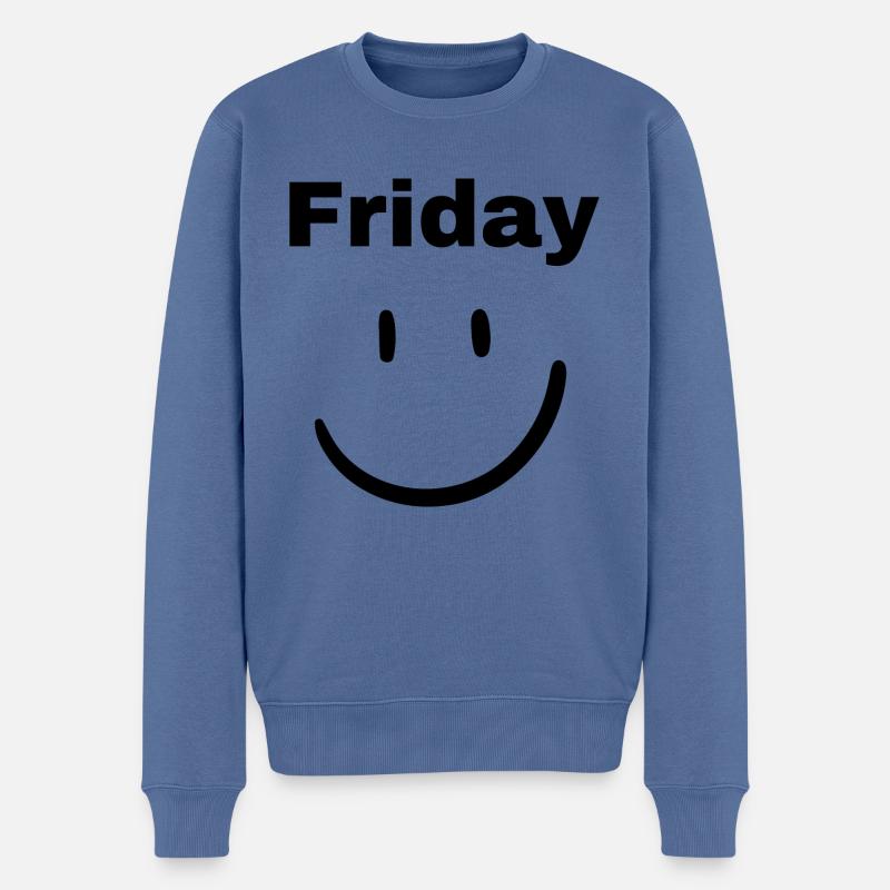 Friday :) Witziger Spruch - Männer Premium Bio Pullover - Taubenblau