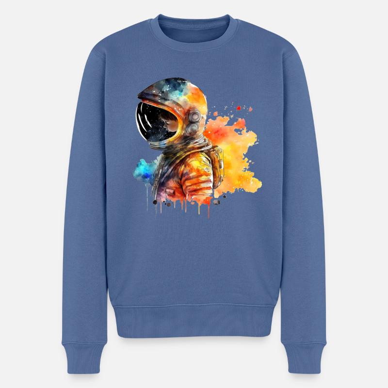 Astronaut Portrait Wasserfarben - Männer Premium Bio Pullover - Taubenblau