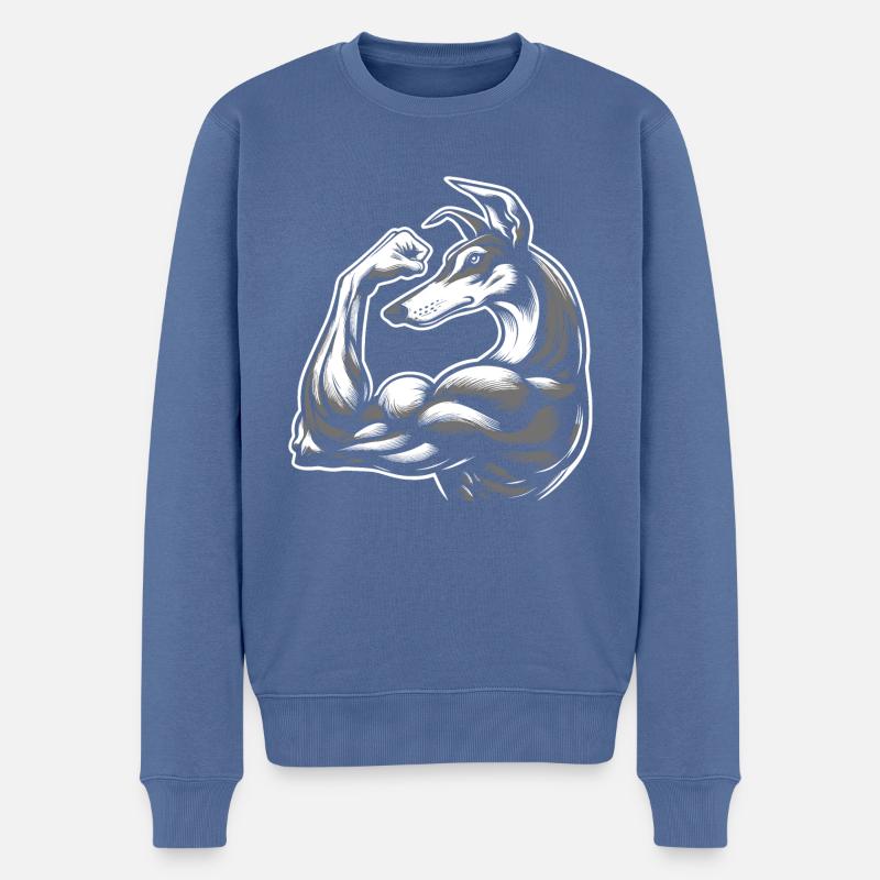 Podenco muscu gros biceps - Pull Premium bio Homme - bleu pigeon
