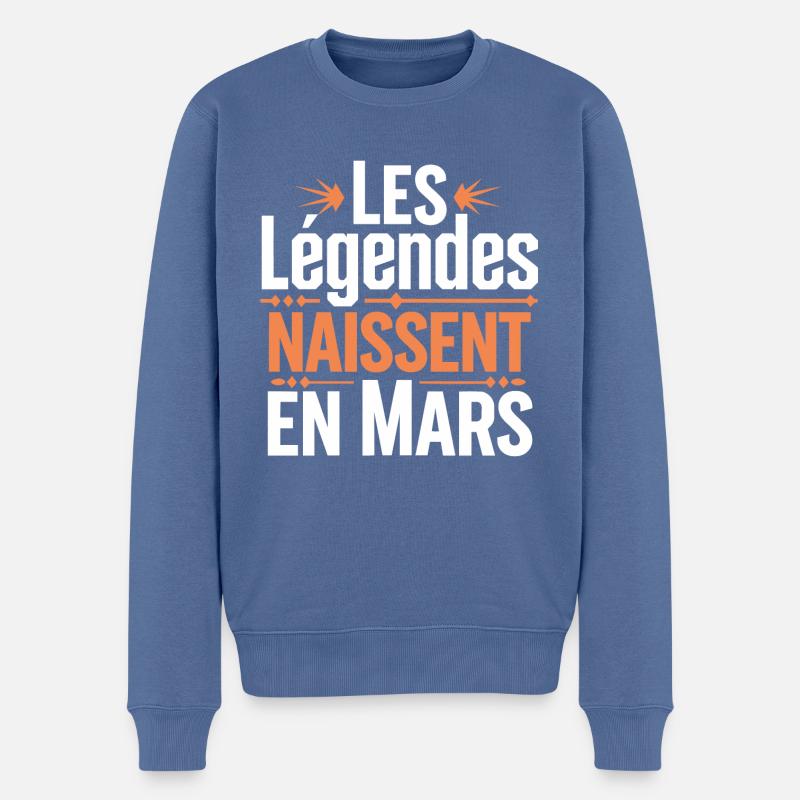 Les légendes naissent en mars - Pull Premium bio Homme - bleu pigeon