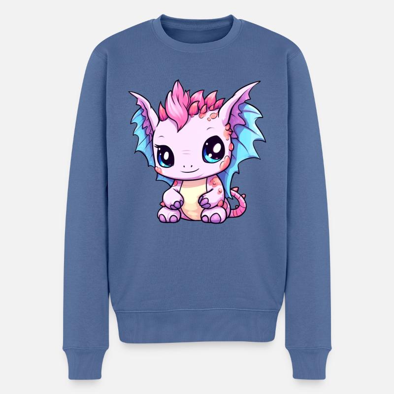 Drache Kawaii Zeichnung - Männer Premium Bio Pullover - Taubenblau