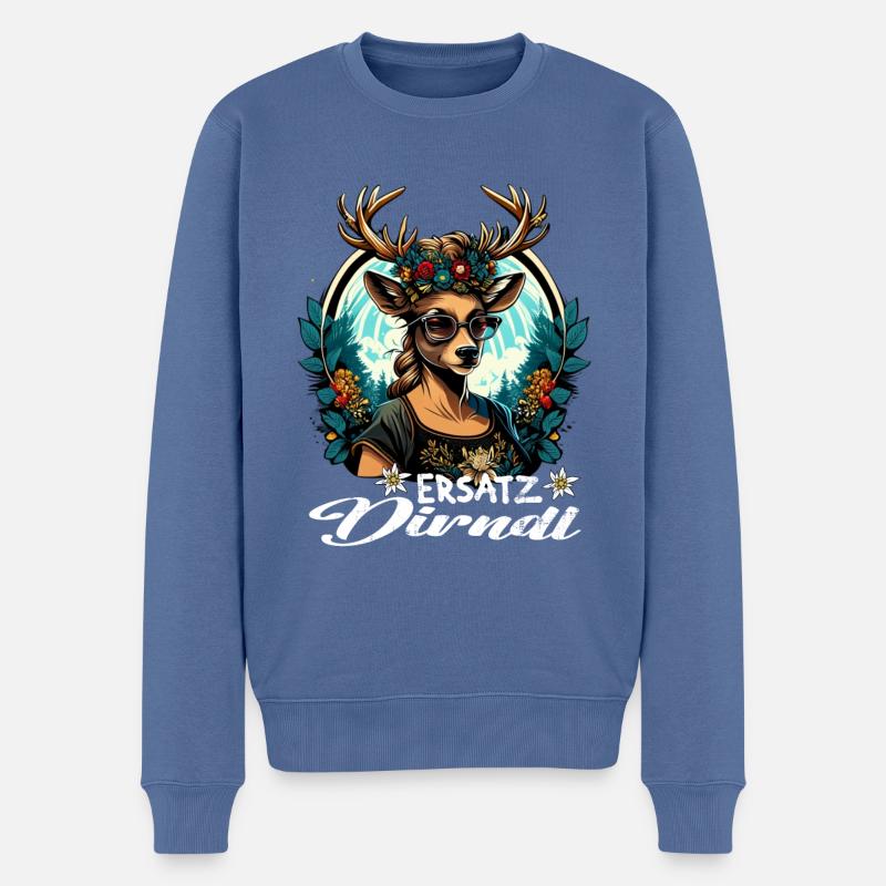 Tracht & Trachten Hirsch Ersatz Dirndl - Männer Premium Bio Pullover - Taubenblau