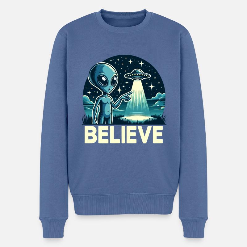 Drôle Alien Alien Croire - Pull Premium bio Homme - bleu pigeon